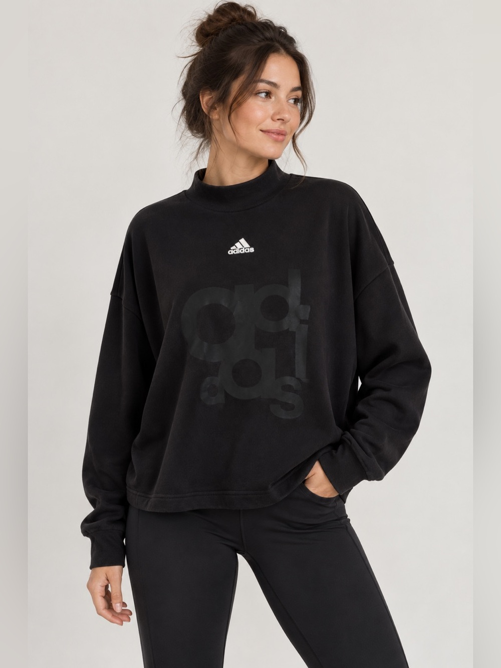 Adidas Black Oversized Mock Neck Sweatshirt | Size Medium